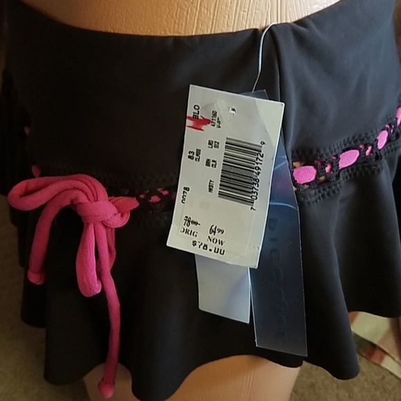 NWT Robin Piccone Choc brown pink trim lace flirty skirtini low swim bottom L - Picture 3 of 6